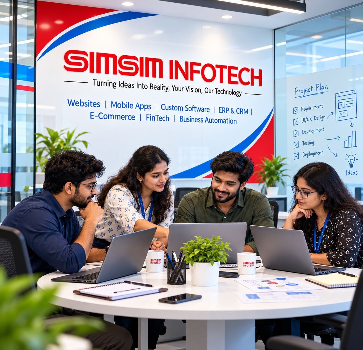 Collaboration concept featuring SIMSIM INFOTECH branding
